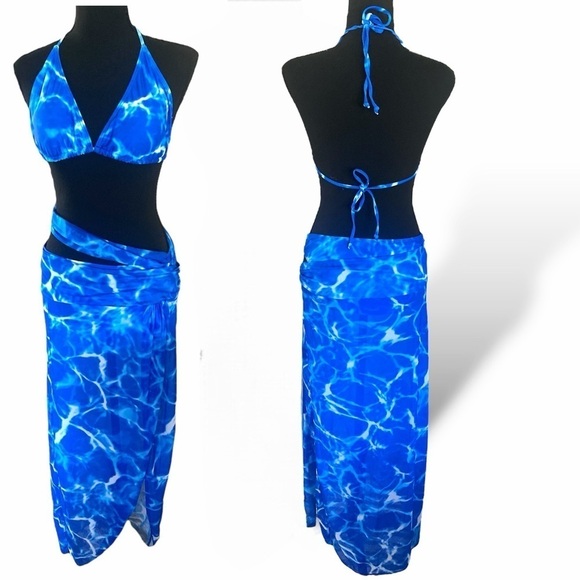 Tie Dyed Maxi Sarong & Triangle Bikini Royal & Blue White Size X…Beach Lounge - Picture 9 of 10